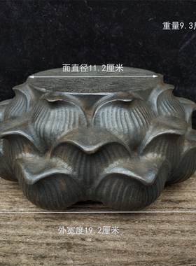 天然青石手工雕刻荷花石鼓壶承宝贝底座民俗怀旧雅居茶社实用收藏