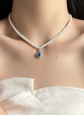 ins风高级感轻奢蓝色水滴项链