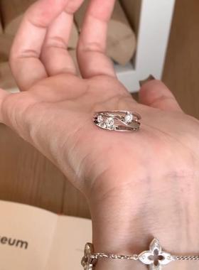 新款小红书爆款沙丘三层闪钻戒指