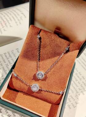 奢华锆石群镶圆包短款锁骨链