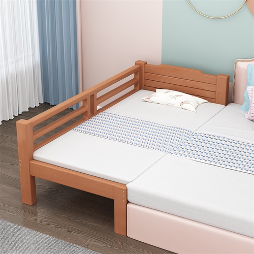 榉木儿童床拼接床婴儿床小孩床护栏床加宽床定制床实木床单人床-图0