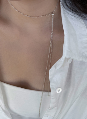 s925银可调节长款项链抽拉毛衣链