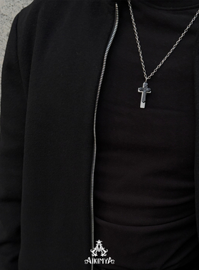 暗黑先锋黑白十字架情侣项链
