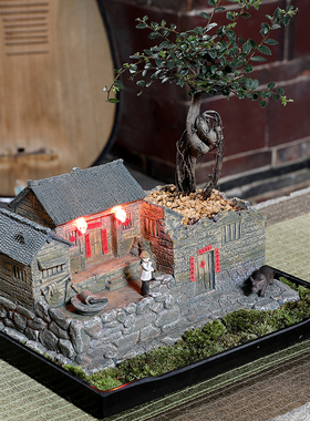 可亮灯桌面微景观老房子模型摆件