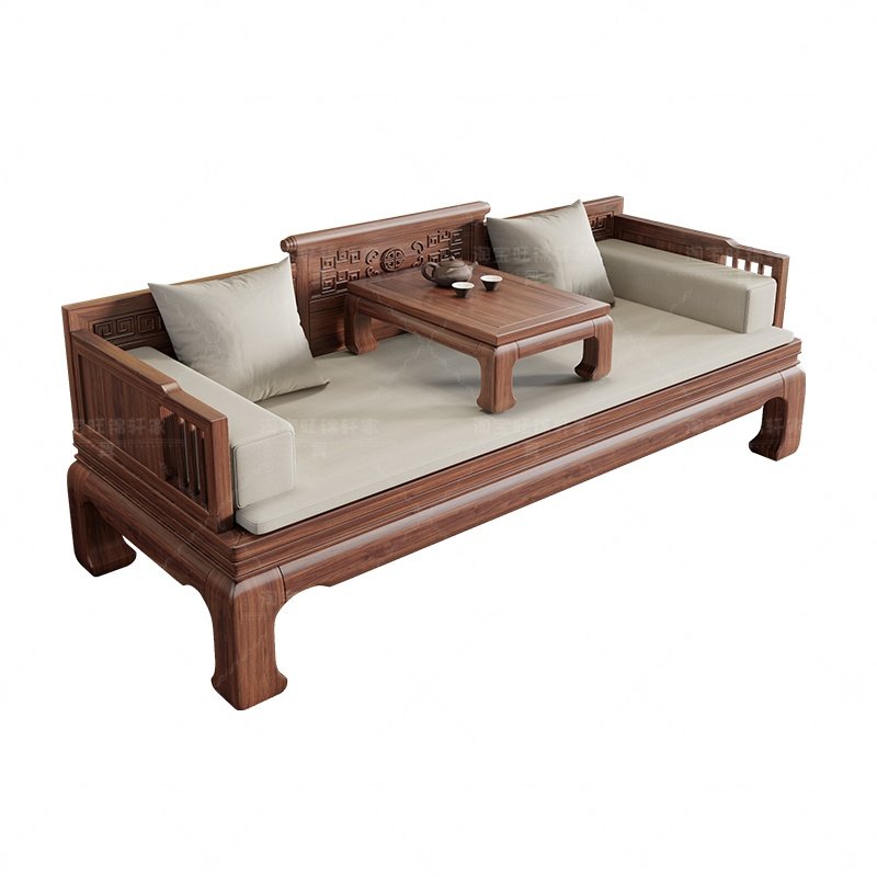 新中式乌金木罗汉床客厅家用实木沙发床两用禅意炕几组合贵妃卧榻,淘宝优惠券,粉丝福利购,淘宝优惠卷