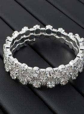 跨境欧美手饰 新款三排六排钻开口手镯多层缠绕螺旋手链女