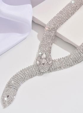 欧美新款配饰个性夸张满钻项链 时尚长款蛇形颈链蛇骨链necklaces