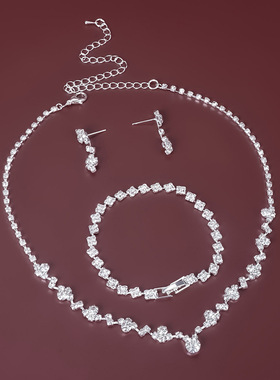 跨境欧美女首饰套装母亲节礼物时尚气质水钻项链手链耳钉女首饰女
