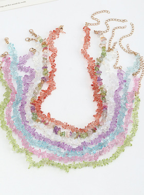 波西米亚ins风不规则五彩透明碎石项链锁骨链跨境项饰气质饰品