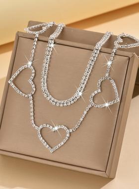 Necklace欧美时尚饰品多层爱心项链水钻简约双排链条甜酷辣妹颈链
