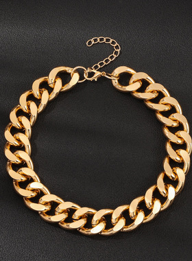 跨境欧美饰品 时尚个性粗链条项链 复古朋克铝颈链男女嘻哈气质