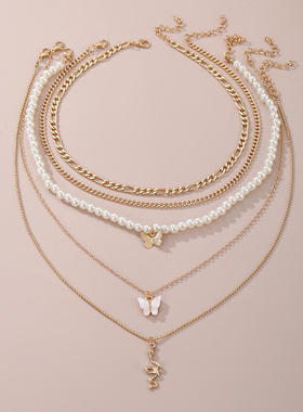 跨境欧美珍珠项链女饰品套装蝴蝶爱心时尚元素女颈链饰品首饰配饰