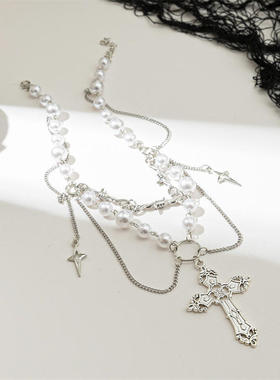 欧美跨境饰品个性圆珠多层项饰复古哥特仿珍珠万圣节项链女首饰女