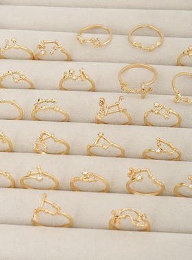 新款十二星座戒指复古潮流开口个性时尚学生闺蜜指环女戒指首饰女