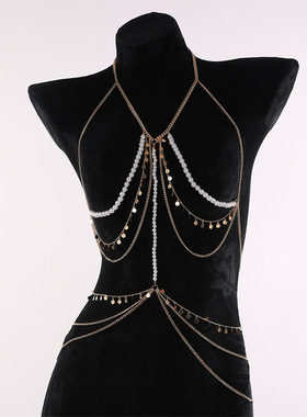 跨境欧美女身体链冬季毛衣链时尚气质哥特风蹦迪性感身体链饰品