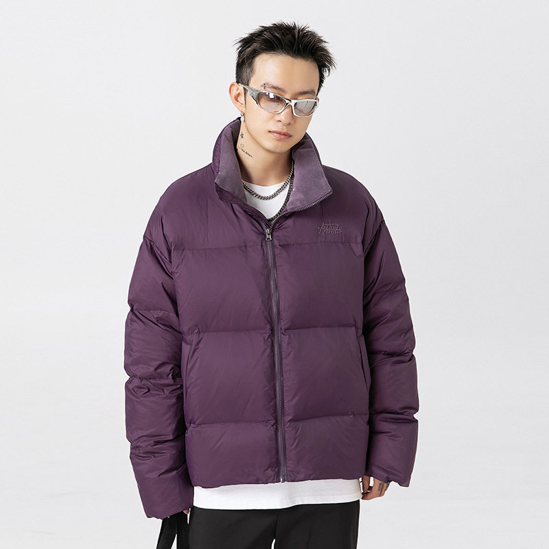 笑卖部90绒情侣加厚羽绒服男2024冬季新款潮牌刺绣短款立领面包服 - 图0