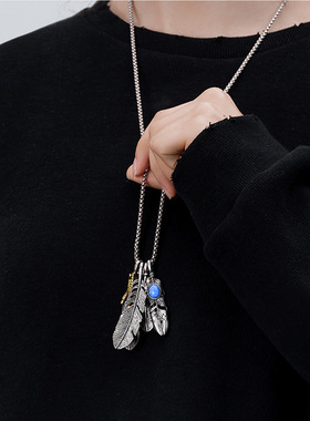 嘻哈钛钢羽毛项链男女夜店百搭