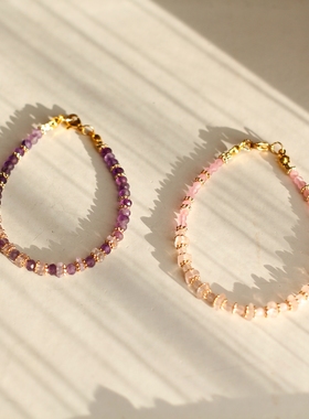 ETunique法国巴黎2二月诞生石粉紫水晶14k包金旺智慧事业原创手链