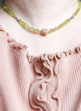 天然橄榄石坦桑石水晶彩宝8月诞生辰石女发财绿chocker锁骨颈项链