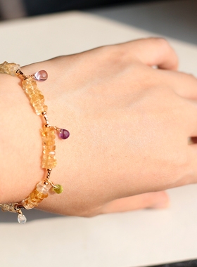 11十一月生辰石天然黄水晶14k包金设计感幸运招财富有原创手链女