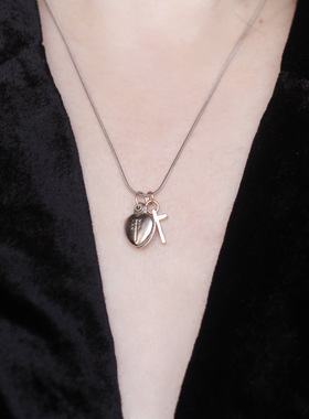 欧美意大利十字架法式复古中古开合桃心形吊坠不掉色中性锁骨项链