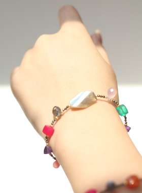 多巴胺1月紫水晶6月光石诞生石玛瑙铁矿石14k注金设计感原创手链