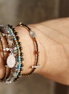 ETunique3三月诞生辰石魔鬼海蓝宝14k包金黄铁矿设计原创极细手链