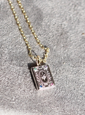 天然月光石黑玛瑙琥珀红宝石白水晶925银相片盒吊坠锁骨链项链