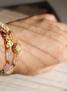 2/11月诞生石紫黄水晶萤石月光石美国包金设计感招财事业原创手链