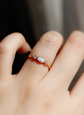 星恒|梦幻日系流光溢彩人工仿欧泊925纯银厚镀金日系戒指女