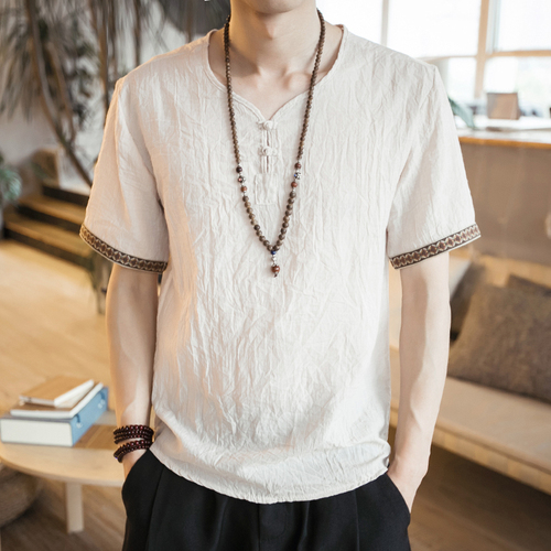 唐装男短袖男夏季薄款青年中国风复古盘扣半截袖T恤中式古风男装