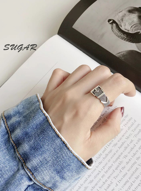 轻奢日式小众设计皮带扣纯银戒指