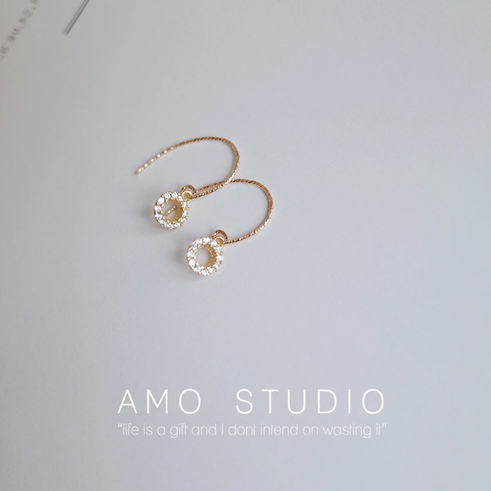 进口14K包金小圆环群镶锆石简约百搭气质款拉花耳勾耳钉耳环日韩,淘宝优惠券,粉丝福利购,淘宝优惠卷