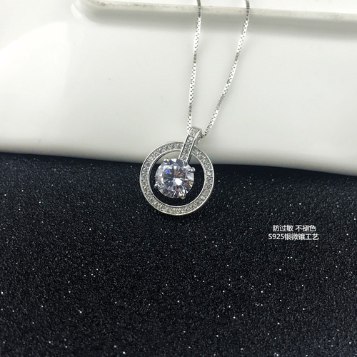 S925纯银不褪色项链锁骨链女圆圈莫桑石吊坠简约短款配饰日韩饰品 - 图1