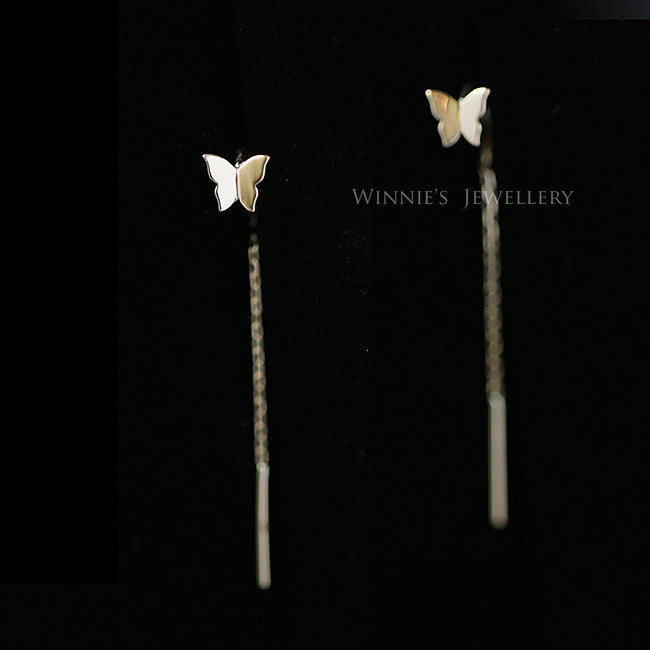 日韩蝴蝶耳线 925纯银14k金光面闪亮立体蝴蝶流苏U型简约气质耳环,淘宝优惠券,粉丝福利购,淘宝优惠卷