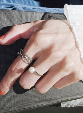 日韩风迷你开口可调节珍珠戒指
