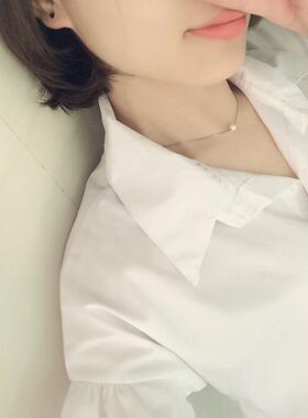 单颗天然珍珠项链女短款日韩国极细锁骨链百搭气质小珍珠纯银吊坠
