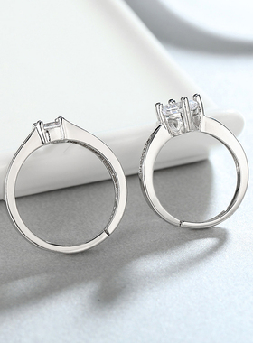 婚礼莫桑石仿真白金开口纯银对戒