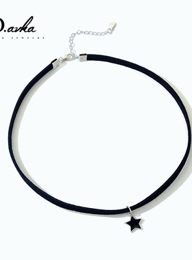 韩国choker项圈颈链脖子饰品黑色锁骨链颈带少女纯银星星吊坠项链