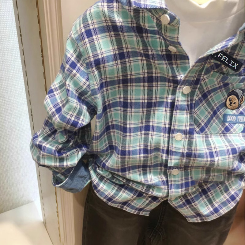 清仓春秋冬男童磨毛格子衬衣小熊童装儿童宝宝纯棉衬衫 - 图2