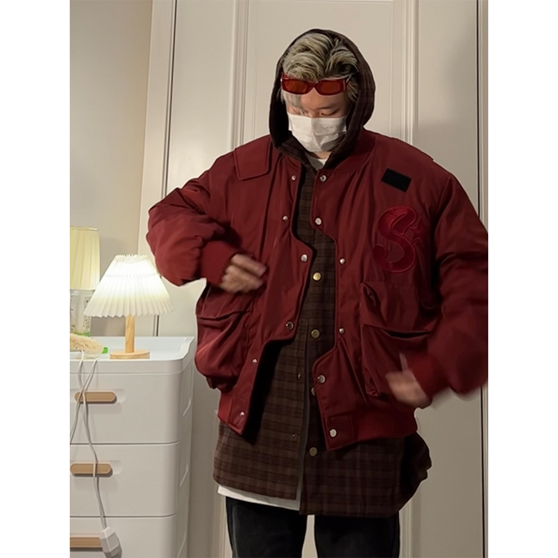 NECOYEP2025美式复古不规则飞行员棒球服外套男休闲工装棉衣夹克 - 图2