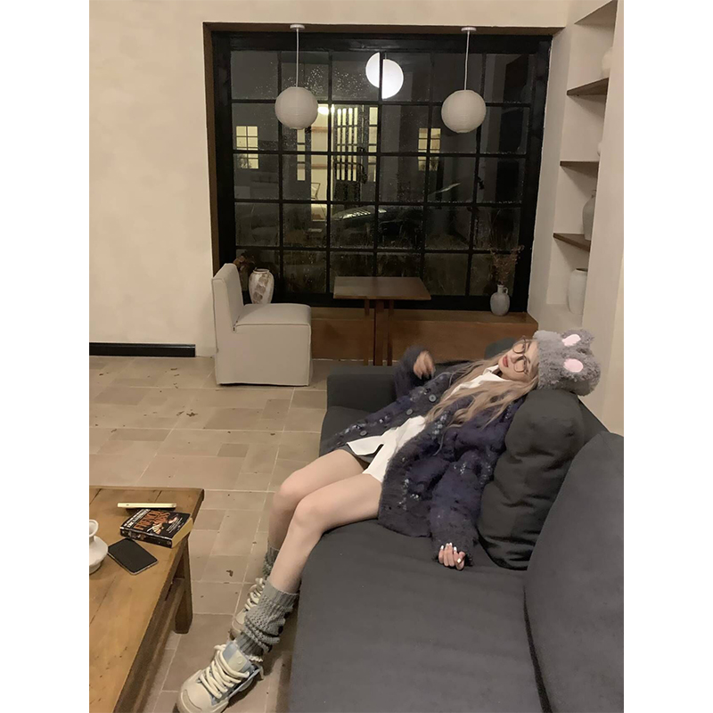 NECOYEP 2025秋冬美式复古氛围感毛边开衫毛衣针织宽松休闲外套 - 图1