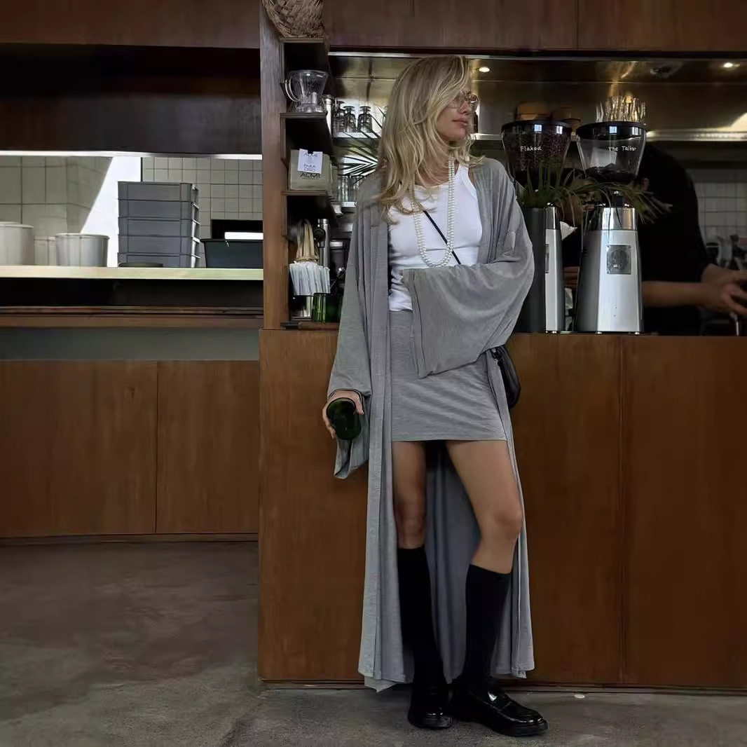 2025欧美风宽松加长开衫加短半身裙套装女吊带背心短裙三件套,淘宝优惠券,粉丝福利购,淘宝优惠卷