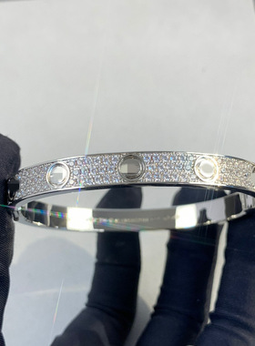 V金高版本经典LOVE满天星三排钻满钻情侣手镯宽版厚镀18K玫瑰金