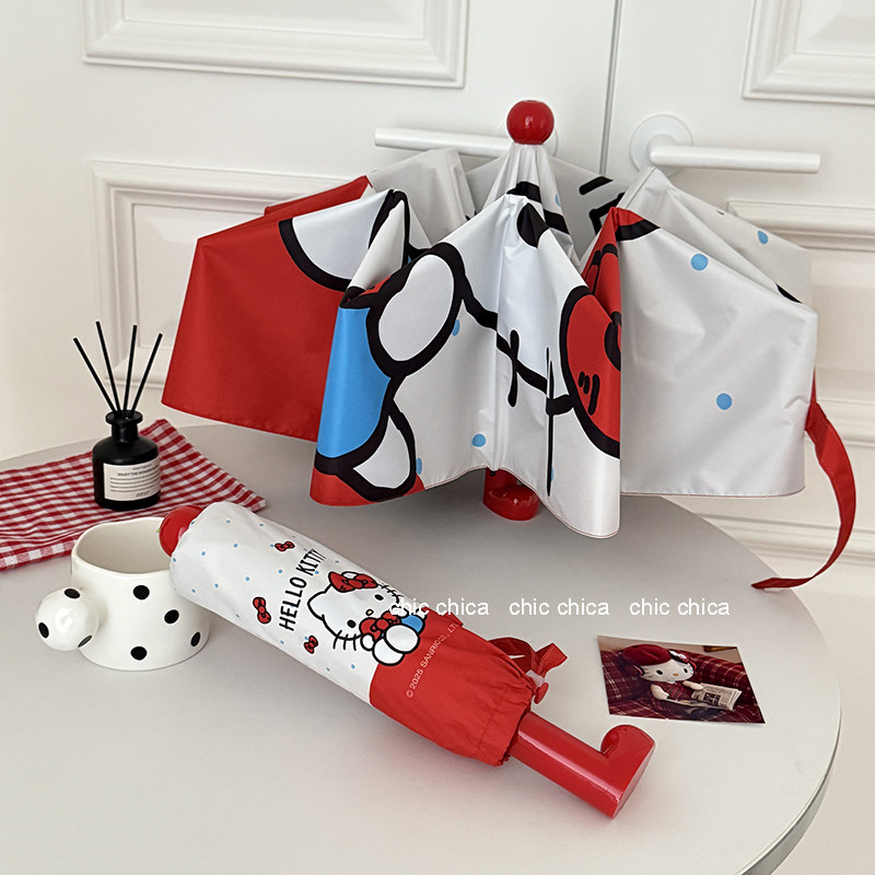 正版Hellokitty小红靴子雨伞女晴雨两用高颜值kt猫黑胶防晒太阳伞,淘宝优惠券,粉丝福利购,淘宝优惠卷