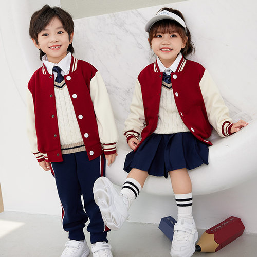 小学生校服春秋装英伦学院风三件套儿童纯棉班服运动服幼儿园园服 - 图0