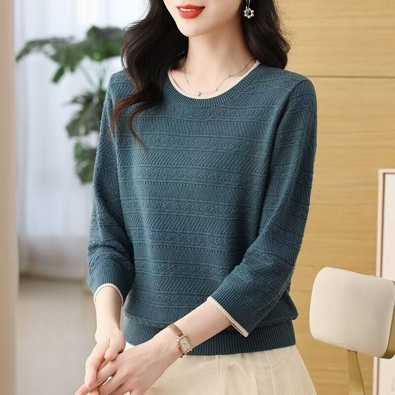 妈妈春秋装七分中袖针织衫T恤女新款宽松显瘦洋气薄款打底上衣潮,淘宝优惠券,粉丝福利购,淘宝优惠卷