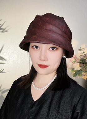 高档桑蚕丝香云纱四季可戴堆堆帽