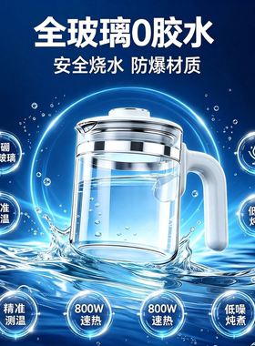 奥克斯2026新款全玻璃壶 0胶水无金属多功能办公室煮茶恒温壶