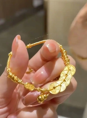 盘缠铜钱手链五帝钱葫芦钱串子黄金色轻奢小众精致女旺财运聚财